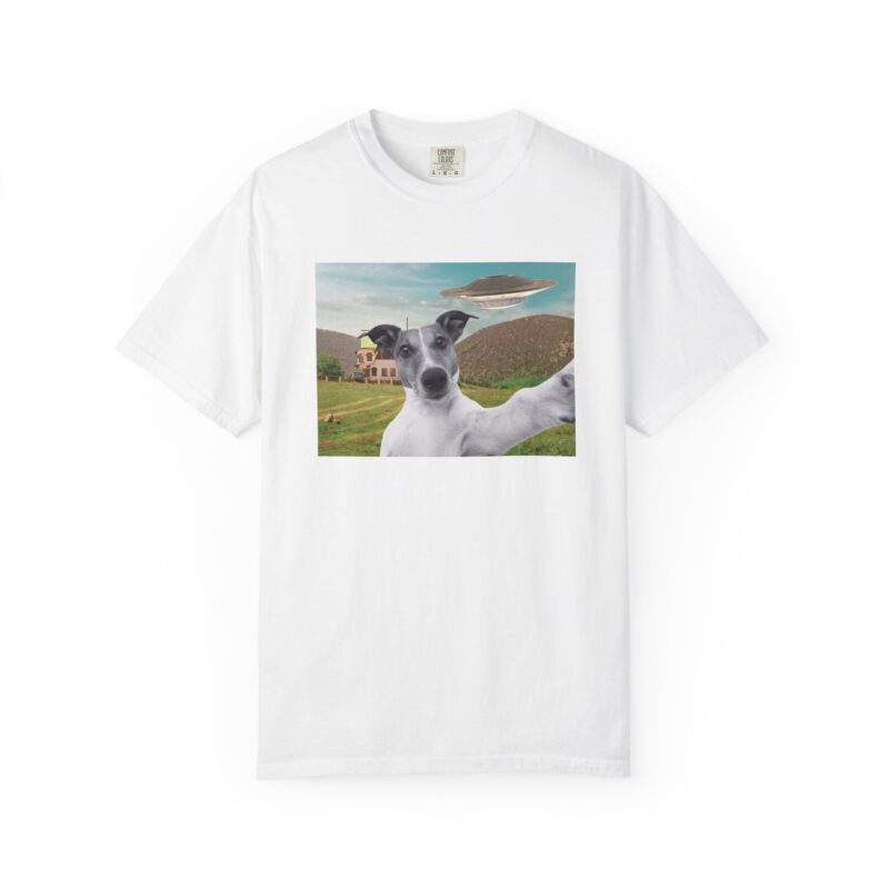 UFO Dog Selfie Funny T-Shirt – Alien Abduction Graphic Tee